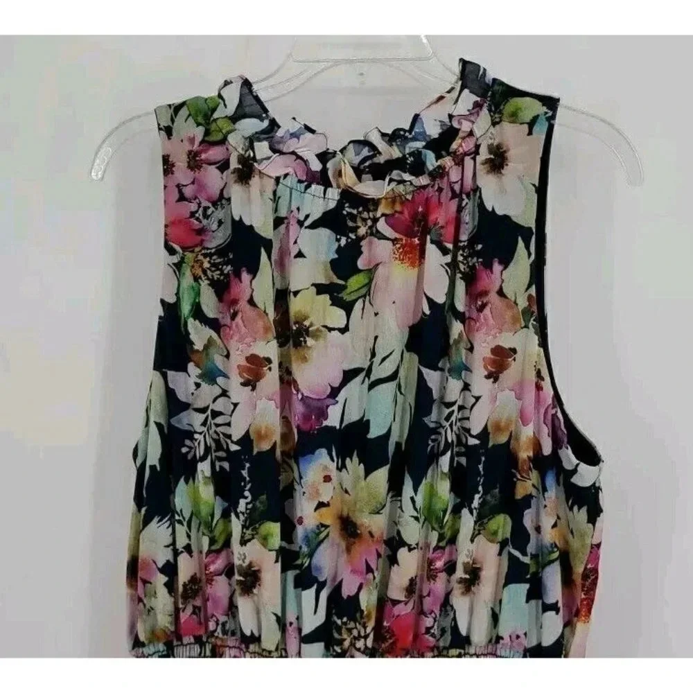 Joseph Ribkoff Sz 16 Midnight Blue-Multi Floral Halter Dress Style 221334 Easter - Picture 4 of 15